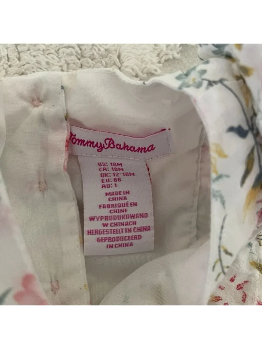 Tommy Bahama Floral Ruffle Dress Baby Girl 18M Pom Pom Trim Pastel Soft Girl